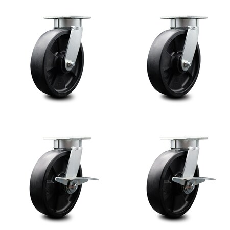 Service Caster 8 Inch Kingpinless Glass Filled Nylon Wheel Swivel Caster Set with 2 Brakes SCC SCC-KP30S820-GFNR-2-SLB-2